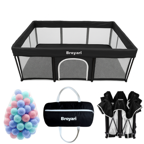 Inklapbare Grondbox Baby Zwart 120x180 cm – Broyari Playpen