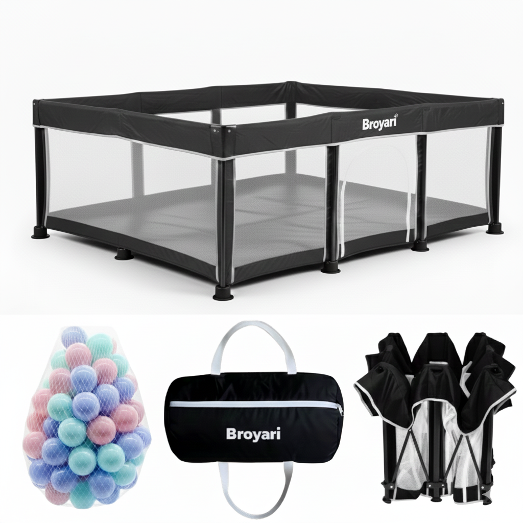 Inklapbare Grondbox Baby Zwart 180x120 cm – Broyari Playpen