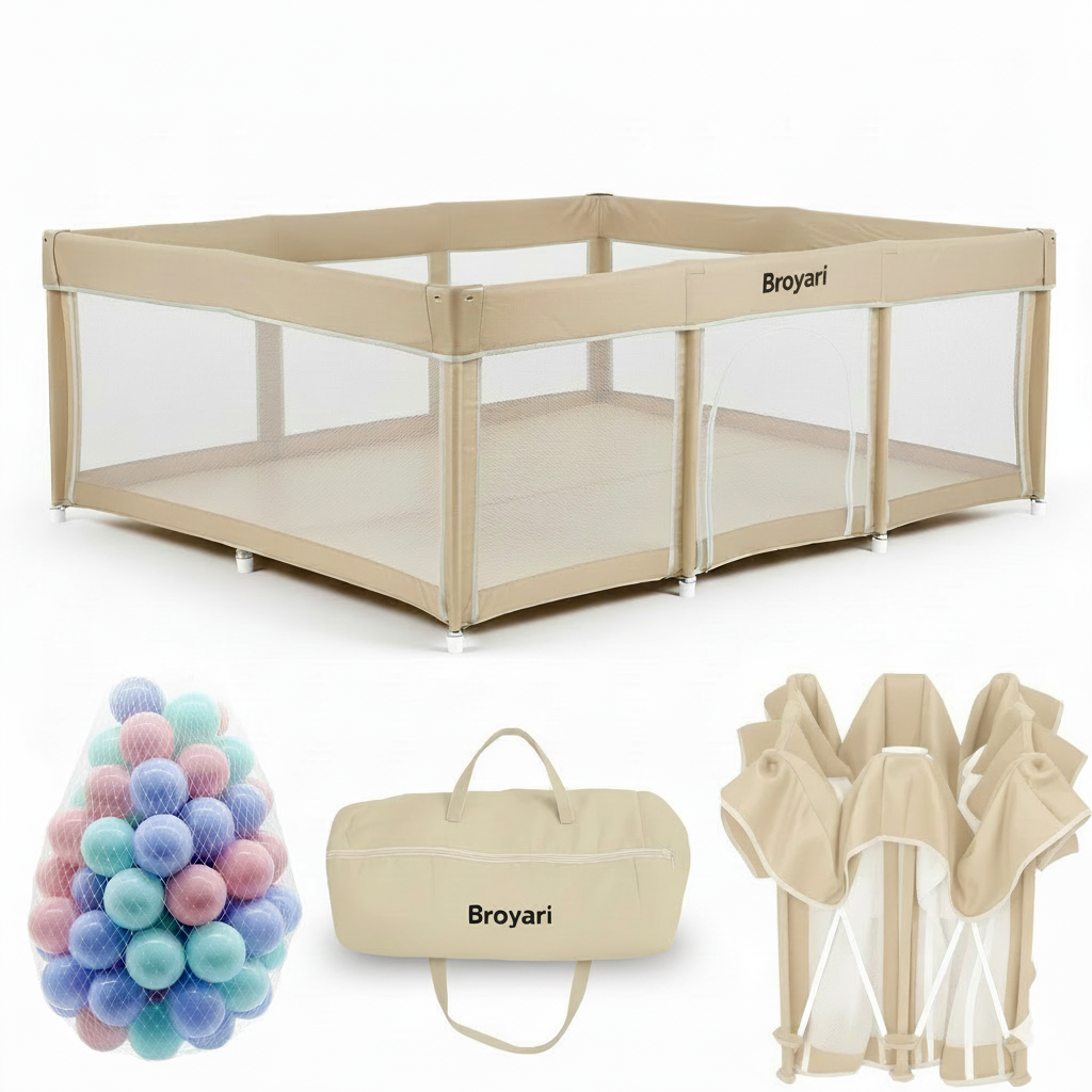 Inklapbare Grondbox Baby Beige 180x120 cm – Broyari Playpen