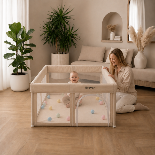 Broyari inklapbare grondbox beige, maat 127x127 cm - maat-127x127