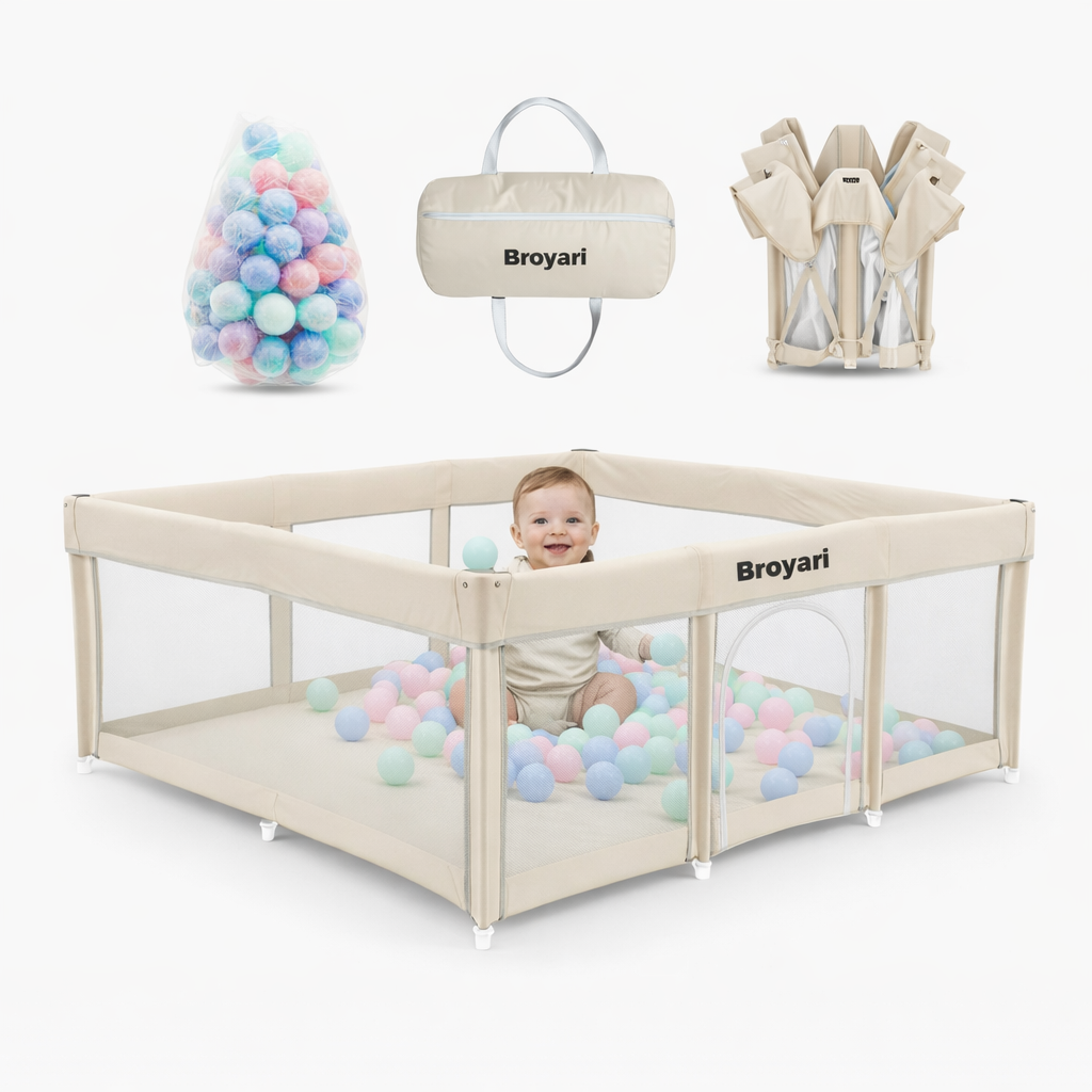 Grondbox Baby Beige – Inklapbaar – Inclusief mat & Speelballen - Broyari
