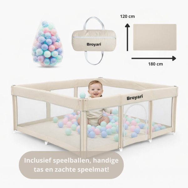 Grondbox Baby Beige – Inklapbaar – Inclusief mat & Speelballen - Broyari